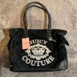 Juicy Couture Falling For Juicy Tote Liquorice Black Velour Dreamer Crown Bag